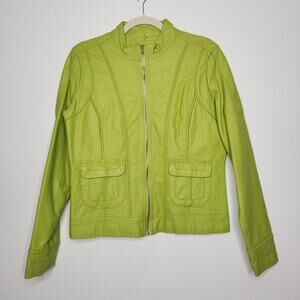 Vintage y2k j2 Jou Jou Faux Leather Green Biker Jacket Medium Womens